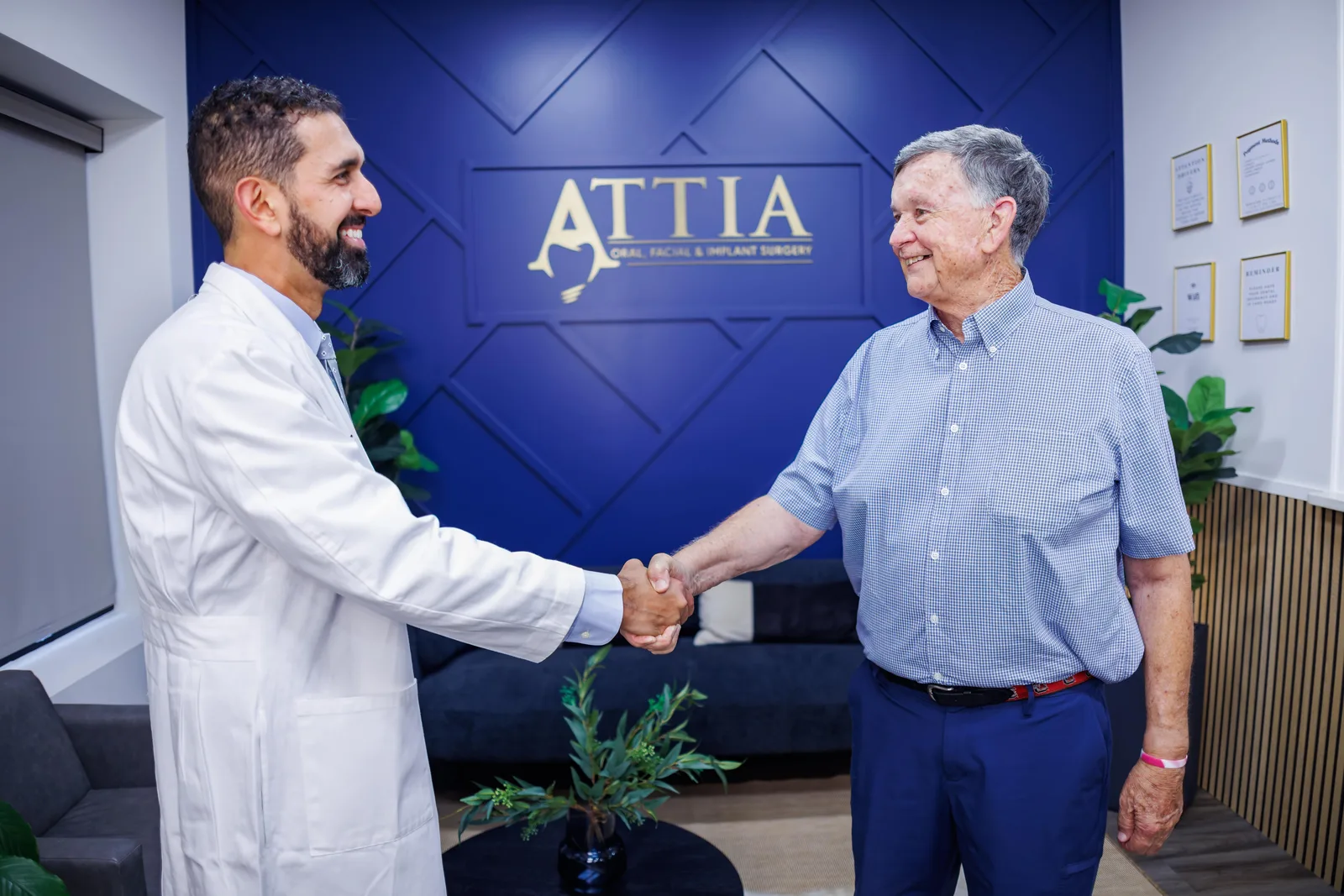 Dr. Robert Attia greeting a patient at Attia Oral, Facial & Implant Surgery